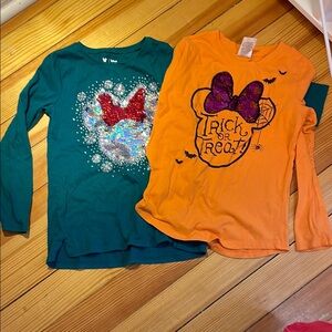 Sold As A Set! Disney Shirts Green/Orange w/Sparkles Halloween/Christmas